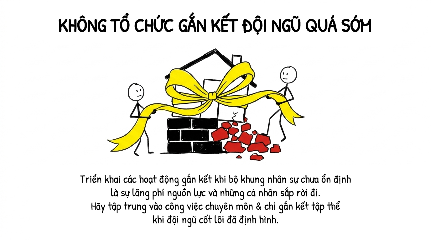 không tổ chức gắn kết đội ngũ quá sớm